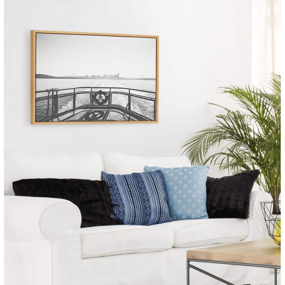 Morning Ferry Black and White Framed Canvas Print