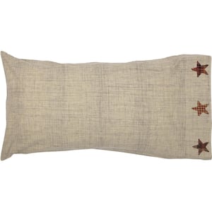 Abilene Star Tan Burgundy Brown Primitive Cotton King Pillowcase (Set of 2)