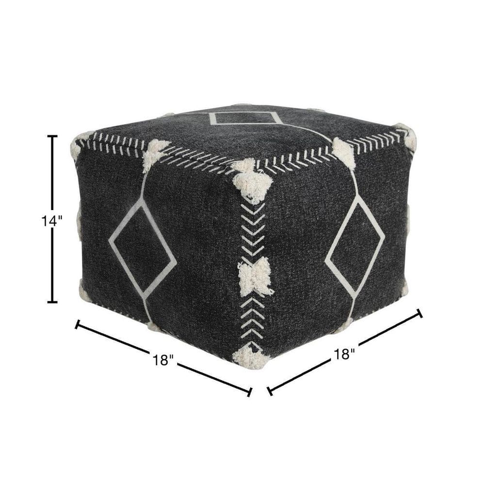 Black and White Tufted Geometric Pouf Ottoman