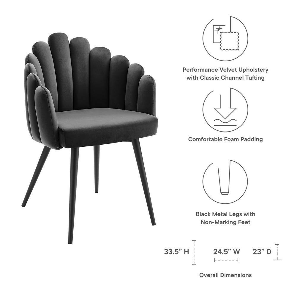 Retro Modern Charcoal Velvet Upholstered Arm Chair with Metal Frame