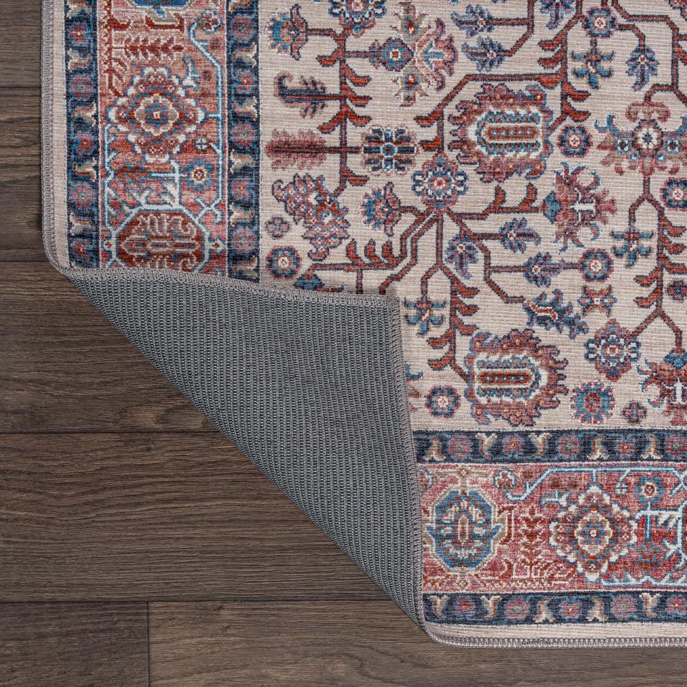 Kemer Persian Chenille Beige/Red/Blue 2' x 8' Washable Runner Rug