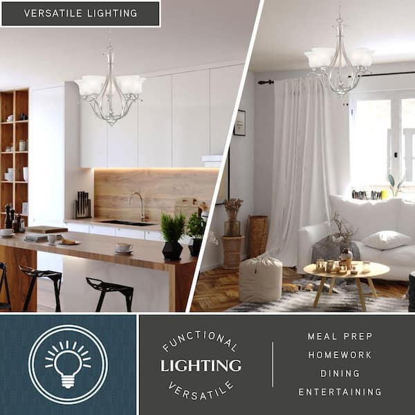 VAXCEL Monrovia 5-Light Brushed Nickel Chandelier White Glass