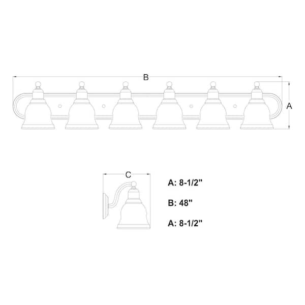 LaSalle 48 in. W 6 Light Brushed Nickel Bathroom Vanity Light Fixture