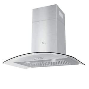 30 in 450 CFM Curved Glass wall-mounted Convertible Range Hood in Stainless Steel 3 Speed Adjustable Chimney