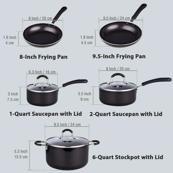 Cook N Home Stay Cool Handle 15-Piece Aluminum Nonstick Cookware Set in  Black NC-00296 - The Home Depot