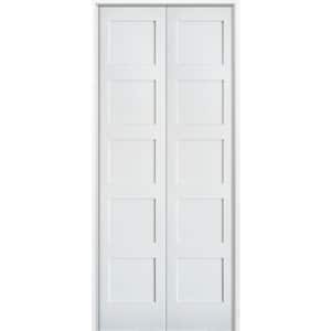 48 in. x 96 in. Craftsman Shaker 5-Panel Both Active MDF Solid Core Primed Wood Double Prehung Interior French Door