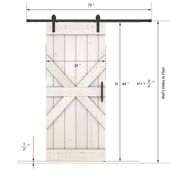Dessliy Mid X Series 36 in. x 84 in. Fully Set Up White Finished Pine Wood Sliding Barn Door With Hardware Kit
