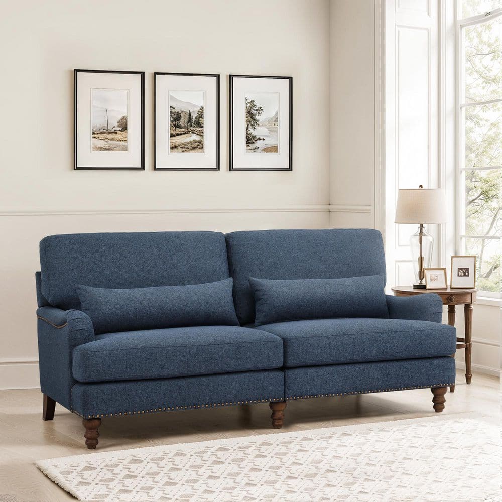 1/26迄 rikoao sofa navy Ktaxon 3 Seat Mid Century Modern Linen Sofa, Navy Blue with