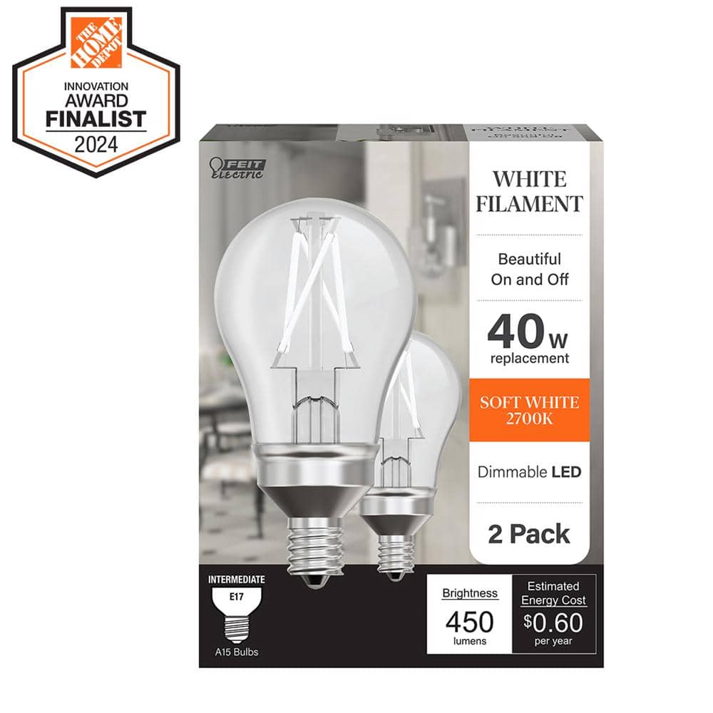 40-Watt Equivalent A15 Dim White Filament CEC Clear Ceiling Fan E17 Intermediate LED Light Bulb Soft White 2700K(2-Pack) price history on PriceWatchPro