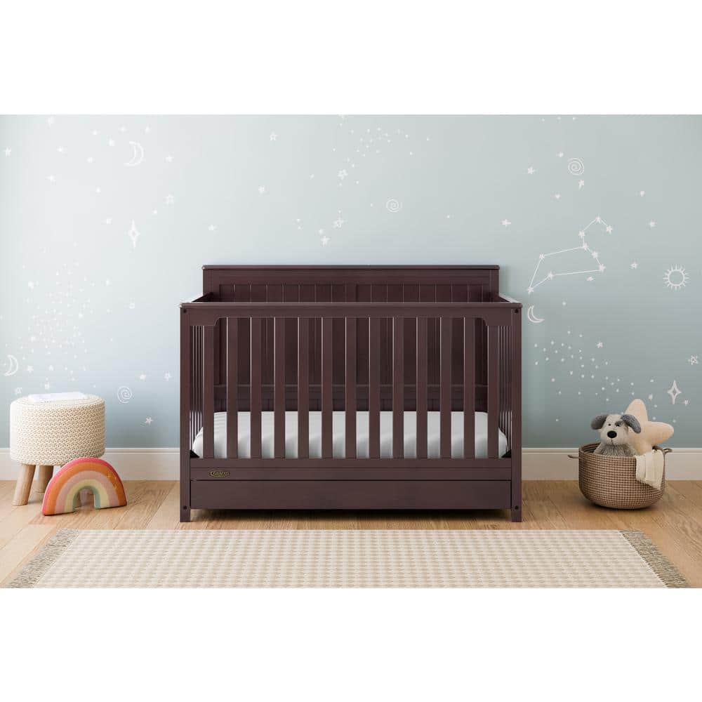 Hadley Espresso Painted Wood 4-in-1 Convertible Crib with Drawer