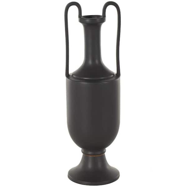 Litton Lane Black Fluted Urn Shaped Ceramic Decorative Vase with Arch