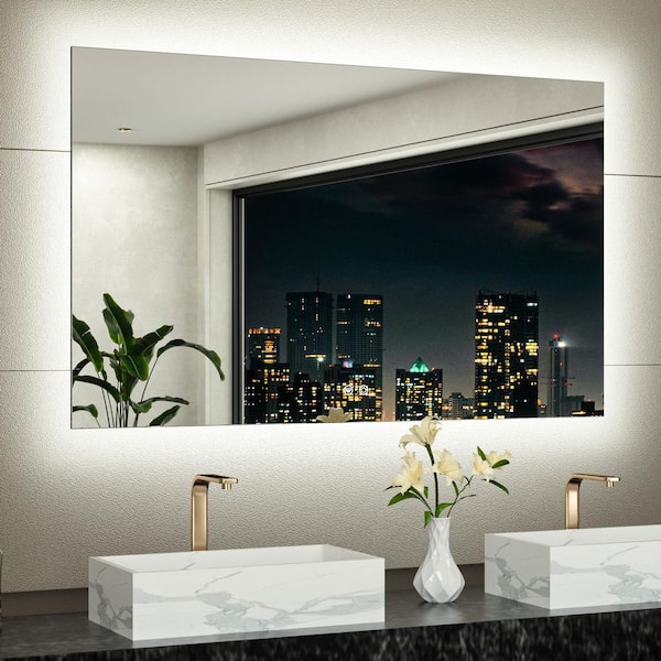 55 in. W x 36 in. H Rectangular Frameless LED Light 3-Color Dimmable Anti-Fog Wall Bathroom Vanity Mirror with Backlit