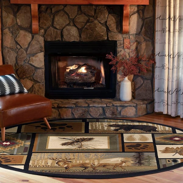 Nature Lodge Multi-Color 6 ft. Round Indoor Area Rug