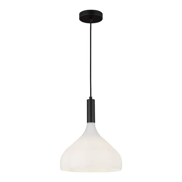 ALORA MOOD Belleview 12 in. 1 Light 60-Watt Matte Black/Opal Glass Pendant Light