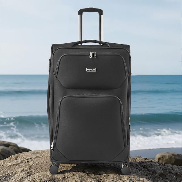 28-in. Black Softside Expandable Luggage 30.71 in. H Lightweight Checked Large Luggage Zippered Pocket