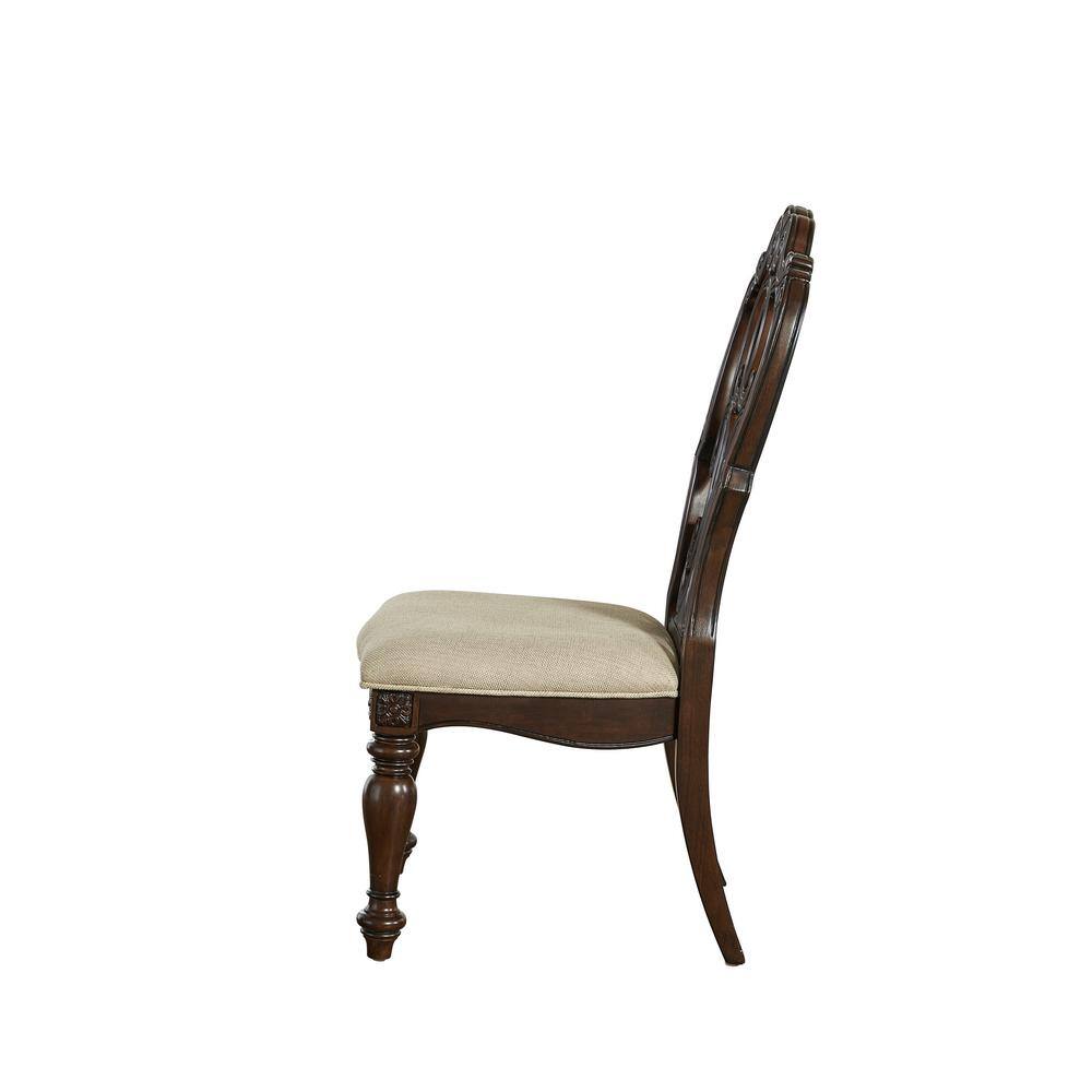 Warm Pecan Upholstered Traditional Side Chair