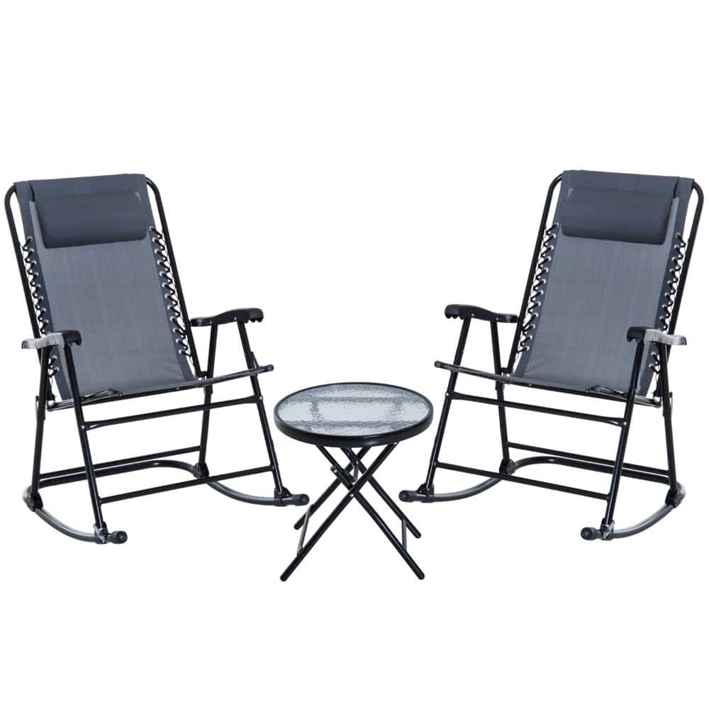 3 Piece Outdoor Rocking Bistro Set, 2 Folding Chair Table with Glass Coffee Table for Yard, Patio, Backyard price history on PriceWatchPro