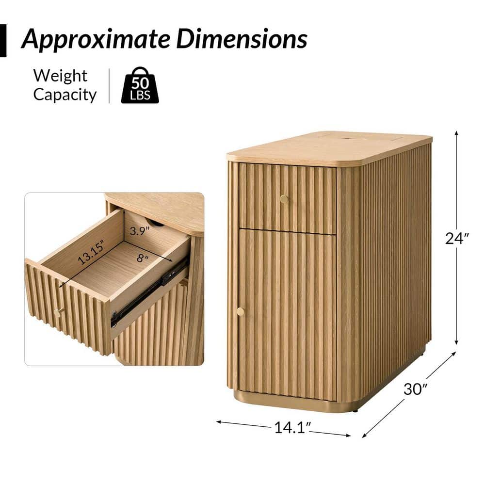 Ines 30 in. Natural Rectangle Wood End Table with Built-In Charging Station - thumbnail 7