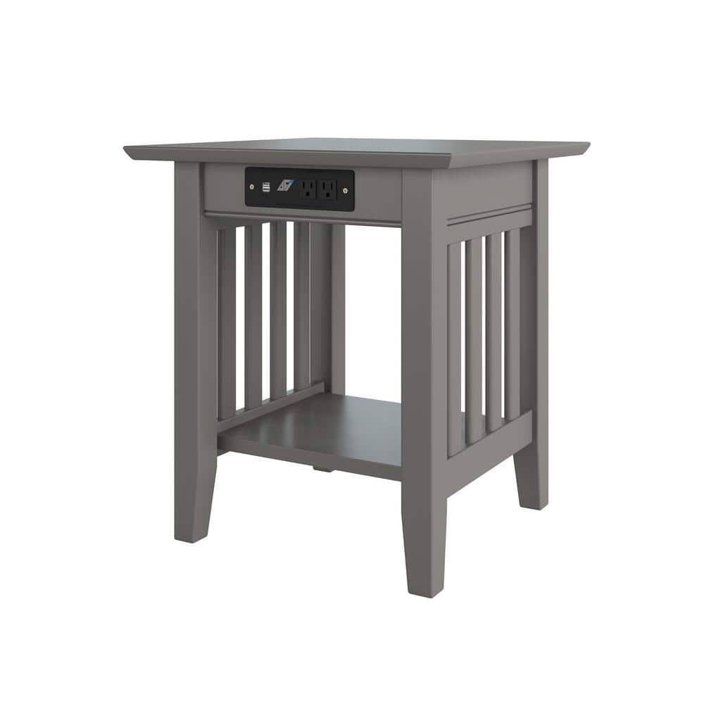 Eco-Friendly Mission Grey Square Wood End Table with Charging Station