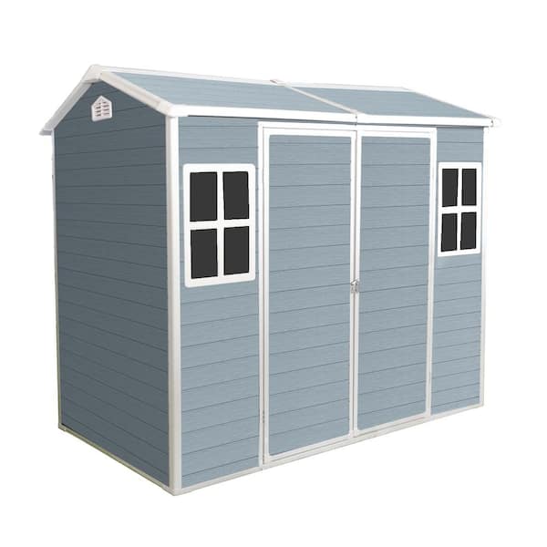 7.68 ft. x 4 ft. Resin Shed with Double Door Polypropylene Outdoor Storage 2-Windows and Vents, Gray (30 sq. ft.)