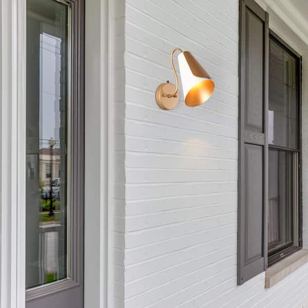 Modern 11 in. 1-Light White Dusk to Dawn Outdoor Hardwired Wall Lantern Scone with No Bulbs Included