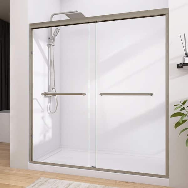 62-66 in. W x 72 in. H Semi-Frameless Sliding Bypass Glass Shower Door in Brushed Nickel 1/4 in. Tempered Glass