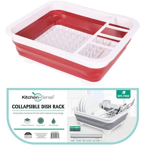 Red Co. Kitchen Countertop Plastic Dish and Cutlery Drying Rack with  Drainage 14.5 x 13 x 6