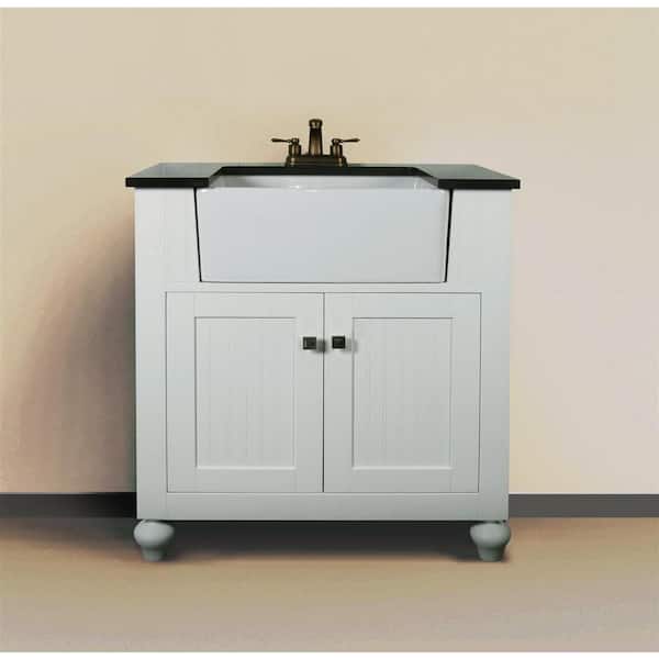 Unbranded 31 in. W x 19 in. D x 38 in. H Vanity in White with Granite Vanity Top in Black with White Basin