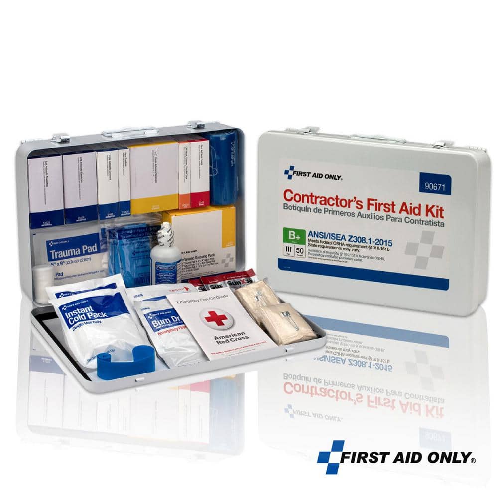 50 Person First Aid Kit, ANSI A+, Plastic Case with Dividers