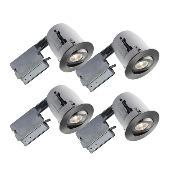 Unbranded 4-in. Brushed Chrome Recessed LED Lighting Kit with PAR20 Bulb Included (4-Pack)
