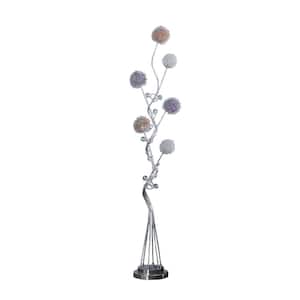 58.5 in. Silver Steel Six Light LED Novelty Standard Floor Lamp With Colorful Funky Floral Shades
