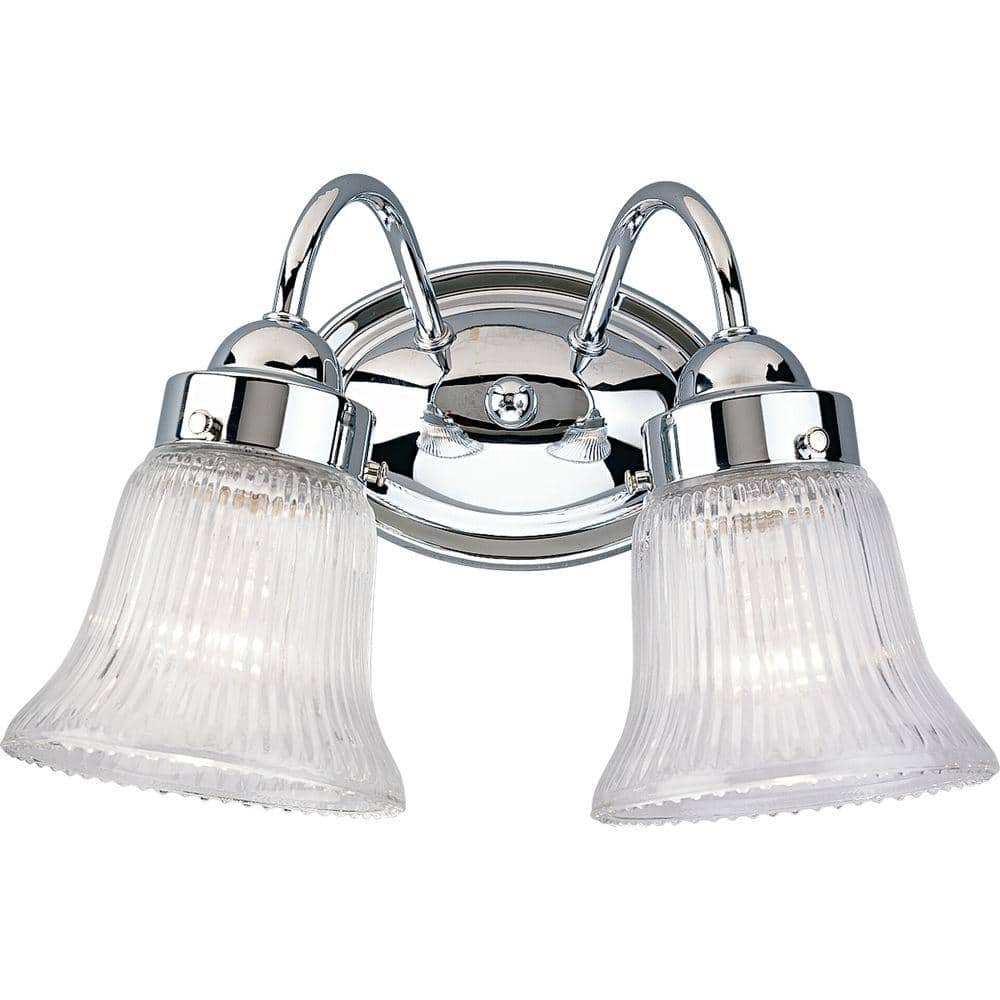 Polished Chrome 2-Light Bath Vanity with Fluted Glass Shades