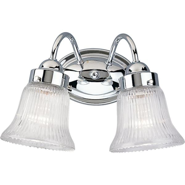Progress Lighting Fluted Glass Collection 2-Light Polished Chrome Clear Prismatic Glass Traditional Bath Vanity Light