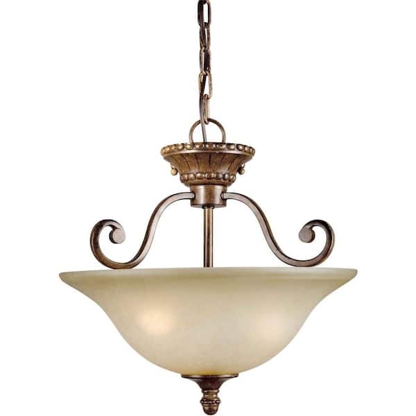 Forte Lighting 3-Light Bronze Semi-Flush Mount Light with Umber Mist Glass
