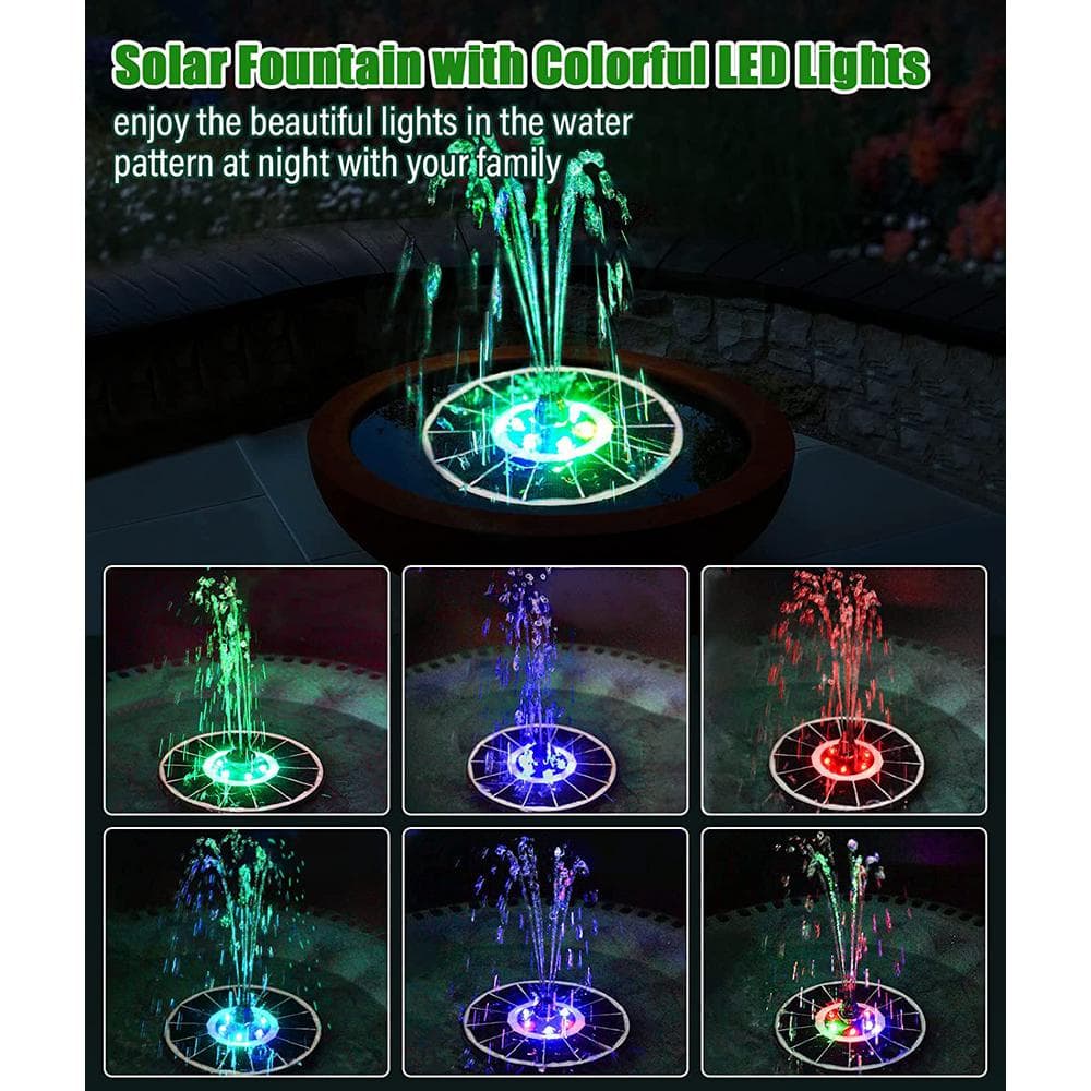 Colorful Glass Solar Powered Floating Water Fountain with LED Lights