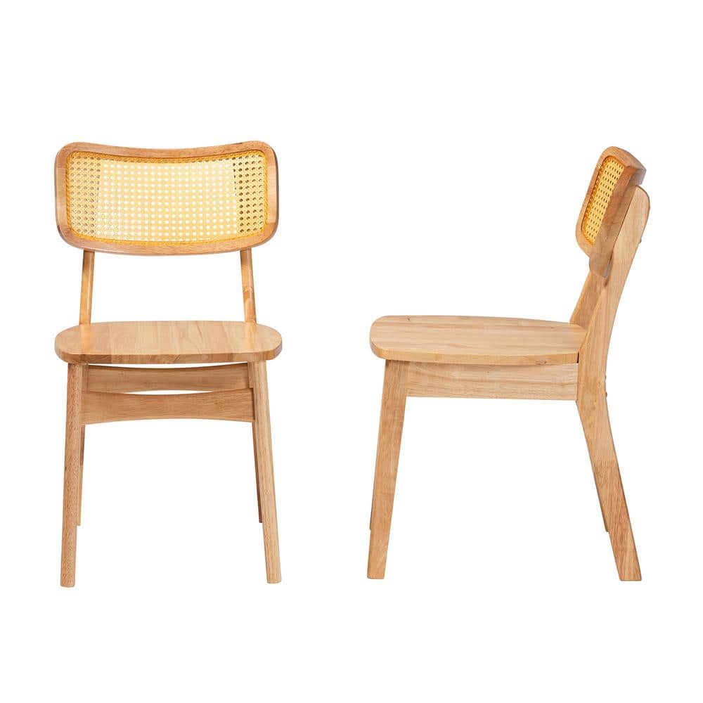 Tadeo Oak Brown Wood and Cane Dining Chair Set