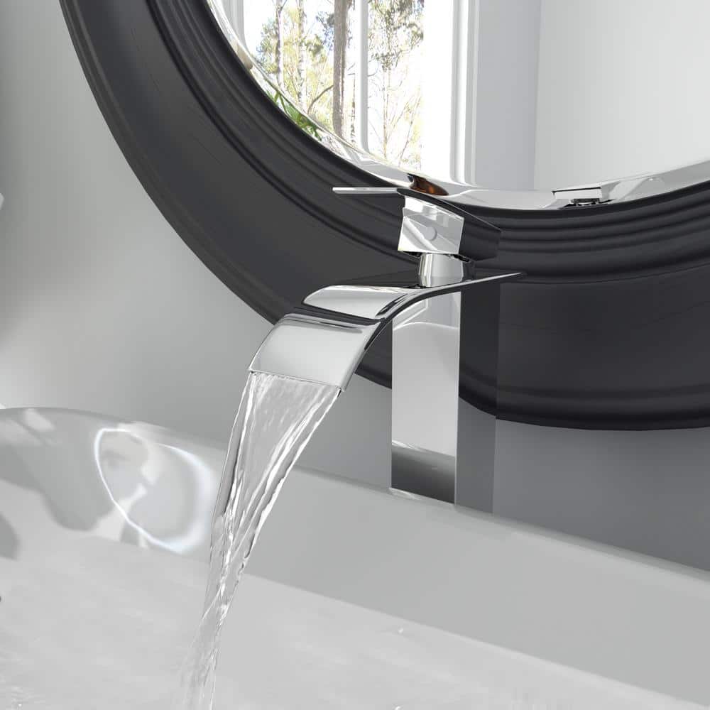 Polished Chrome Waterfall Vessel Sink Faucet with Lever Handle