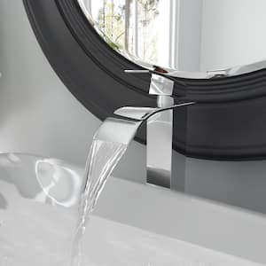 Waterfall Single Hole Single Handle Tall Bathroom Vessel Sink Faucet With Supply Hose in Polished Chrome