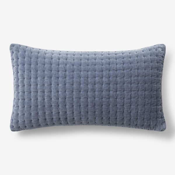 Legends Luxury Tufted Stitch Velvet Decorative Blue 12 in. L x 21 in. W Throw Pillow Cover