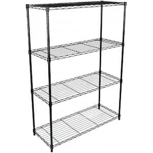 Black Simple Deluxe Heavy Duty 4-Shelf Iron Shelving with Wheel and Adjustable Feet (36 in. L x 14 in. W x 54 in. H)