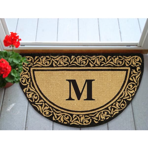 Heavy Duty Bella Brown 22 in. x 36 in. No Backing Coir Monogrammed M Indoor Outdoor Door Mat
