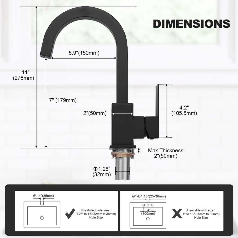Matte Black Stainless Steel Single Handle Bar Faucet