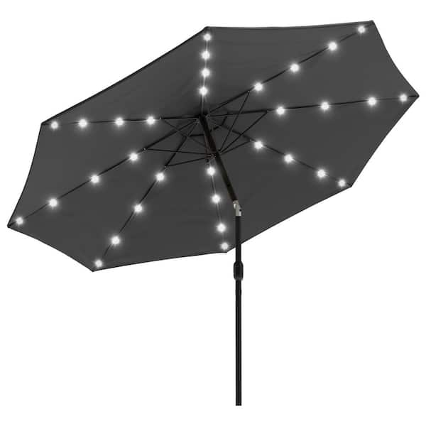 Pure Garden Solar LED 10 ft. Patio Market Umbrella with Lights and UV 30 plus Protection, Gray
