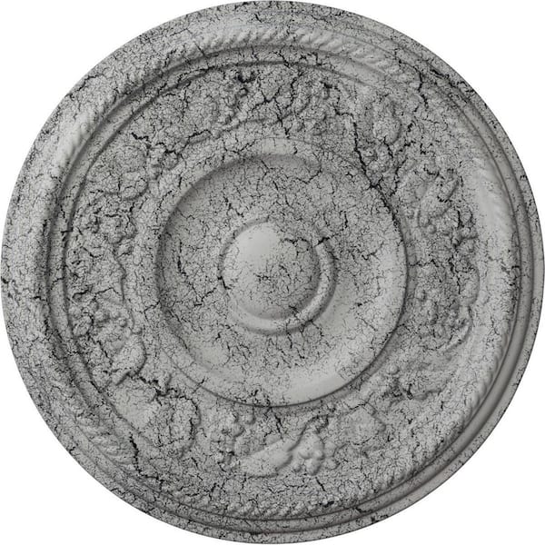 Ekena Millwork 3/4 in. x 16-1/8 in. x 16-1/8 in. Polyurethane Tyrone Ceiling Medallion, Ultra Pure White Crackle
