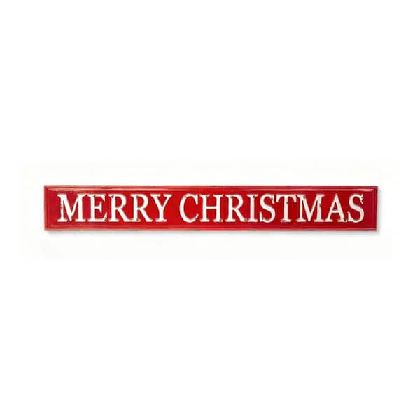 6 in. x 46 in. Red Metal Work with Merry Christmas Wall Art Sign