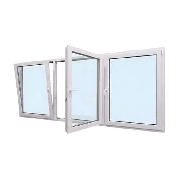 108 in. x 42 in. Elite Euro White Exterior/Interior Vinyl Triple Sash Tilt/Turn Window with Middle Right Inward Swing