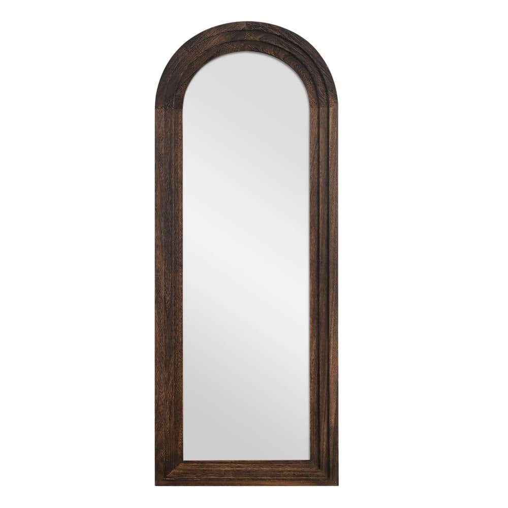 31 in. W x 71 in. H Classic Arched Solid Wood Framed Mirror in Brown