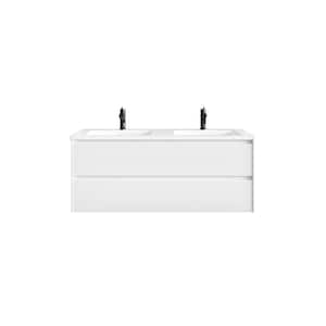 Bloom 48 in. W x 18 in. D x 20 in. H Double Sink Wall Mount Bath Vanity in Matte White with White Porcelain Top