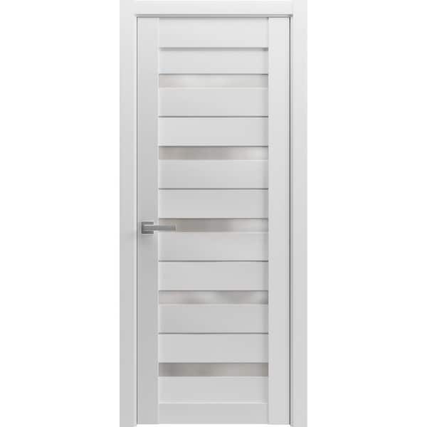 VDOMDOORS 42 in. x 96 in. 1 Panel White Finished MDF Sliding Door with Hardware