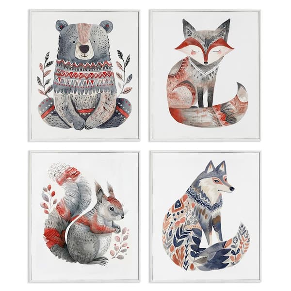 Scandinavian Forest Animals by LSR Design Studio 4 Pieces White Framed Animal Giclee Art Print 20 in. x 16 in.